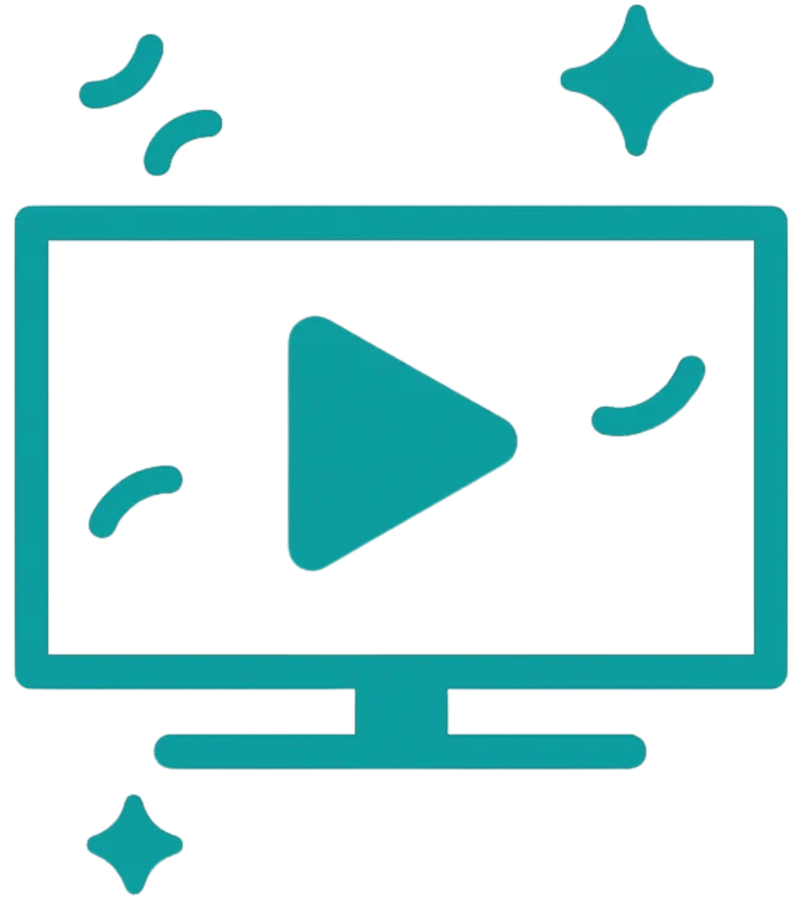 Symbol eines Fernsehbildschirms mit Play-Button und funkelnden Sternen, steht für grenzenloses IPTV-Streaming in Top-Qualität